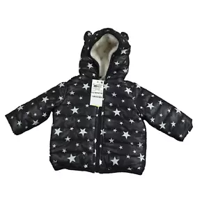 First Impressions Baby Boys Star-Print Puffer Coat 0-3 Months Black Sherpa Lined - Picture 1 of 5
