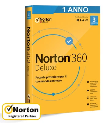 NORTON 360 Deluxe 2026 3 PC 1 anno | Internet Security | Senza Abbo IT
