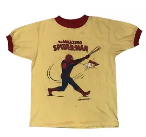 Vintage 1978 Spider-Man Marvel Comics Superhero Ringer T-Shirt Yellow W/red Trim - Picture 1 of 5