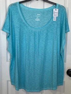 Sonoma Women's Plus Size 3X Short Sleeve Sun Washed Tee Teal Blue Flowy NWT - Picture 1 of 5
