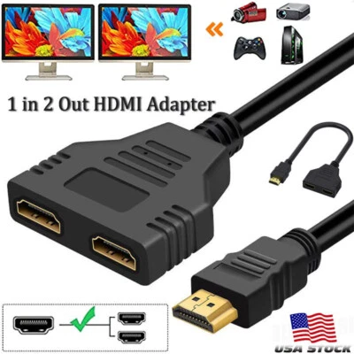 4K HDMI Cable Adapter Male To Dual Female 2.0 Converter 1 in 2 out Y Splitter TV - Image 1 of 4