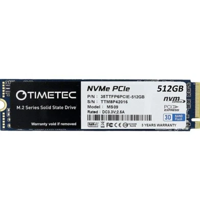 Timetec 512G SSD NVMe PCIe Gen3x4 1800MB/s M.2 2280 3D NAND TLC 35TTFP6PCIE-512G - Image 1 of 4