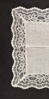 Dainty white vintage handkerchief w white lace edging LACY EDGE wedding hankie - Image 1 of 4