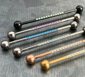 1pc CNC Set Lined Opals Industrial Barbell Implant Grade Titanium 38mm 1.5" - Picture 1 of 9