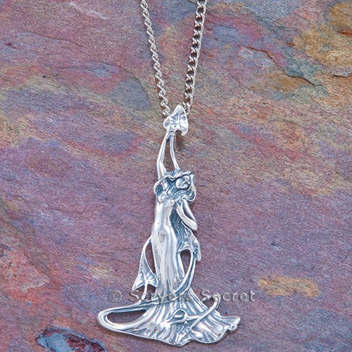 UNDERCOVER .925 sterling silver FAIRY Wood Nymph Dryad Leaf Charm Pendant Necklace LARGE