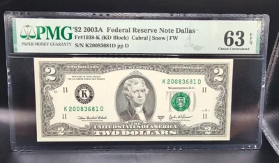 $2 2003A FRN Dallas Fr#1938-K (Less Common - KD Block) PMG 63 EPQ! - Image 1 of 2