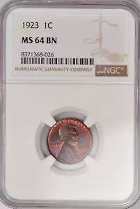 1923 TONED Lincoln Wheat Cent NGC MS 64 BN MS64BN Toning Coin 1C - Picture 1 of 4
