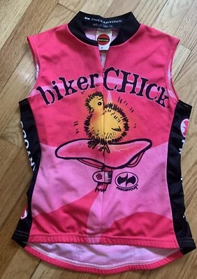 Camiseta de ciclismo Biker Chick para mujer World Jerseys pequeña sin mangas rosa intenso negra Foto 1 de 4