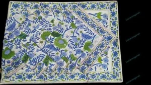 Cotton Fabric Designer Hand Block Floral Printed PlaceMats With Napkins Set Of 6 - Picture 1 of 5