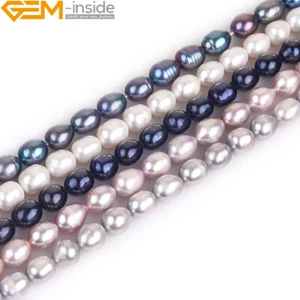 Olivary Rice White Black Pink Beautiful Genuine Cultured Freshwater Pearl 15" - Picture 1 of 37