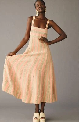 Anthropologie Maeve A Line Dress Stripe Orange Tie Back Preppy Sz 18W Plus NWT - Image 1 of 4