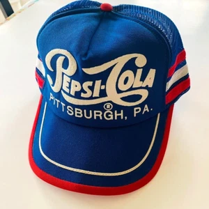 VINTAGE PEPSI-COLA 3 Stripe Red White Blue Snapback Trucker Hat Pittsburgh, PA - Picture 1 of 9