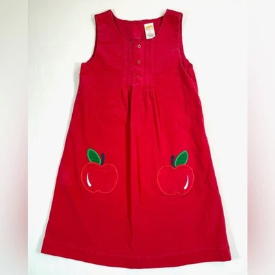 GYMBOREE Girls’ Candy Apple Appliqué Sleeveless Corduroy Jumper Dress Size 10 - Image 1 of 4