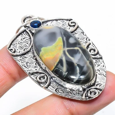 Maligano Diaspro, Topazio Bianco Gemma 925 Argento Sterling Gioielli Ciondolo A - Immagine 1 di 4