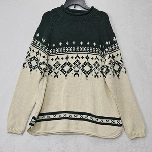 Vintage Eddie Bauer Women's Cotton Sweater Pullover Holiday Green/Cream Size XL - Picture 1 of 15