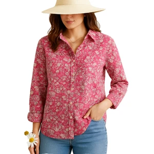 Neu mit Etikett Old Navy Damen XXL rosa Blumen Knopfleiste Baumwolle Bluse Langarm klassisch - Bild 1 von 12