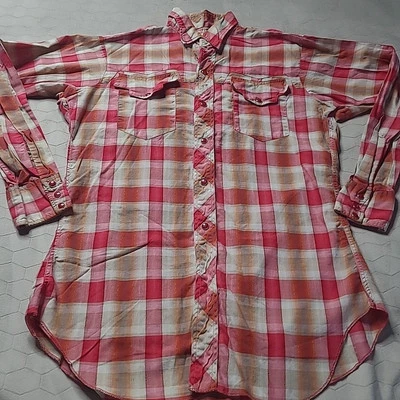 Camisa De Colección Años 50 Levis BIG E Western Wear Perla Snap Dan River Pequeña Roja Rosa Foto 1 de 4