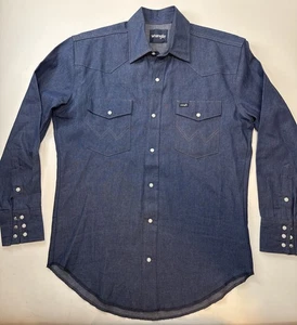 Camisa Western Wrangler Denim Perla A Presión Manga Larga Para Hombre Talla Mediana Índigo - Imagen 1 de 6