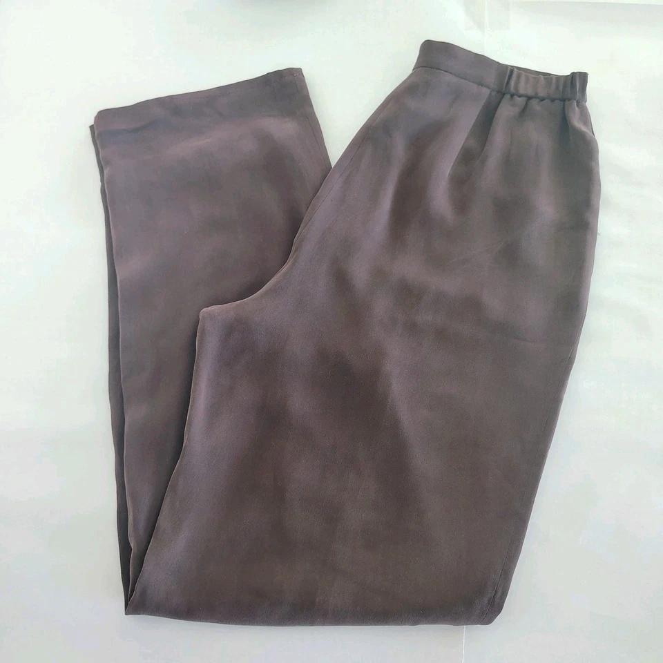 Due per Due Women's Chocolate Brown 100% Silk Dress Pants Sz 10 Wide Leg Lined - Image 1 of 4
