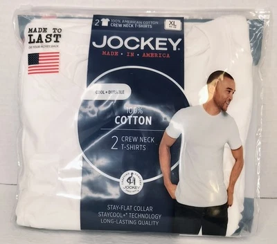 Camiseta Jockey Para Hombre Hecha en América 100% Algodón Cuello Redondo Blanca XL 2Pk Nueva en Paquete Foto 1 de 4