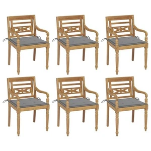 Batavia Chairs with Cushions 6 pcs Solid Teak Wood - Picture 1 of 12