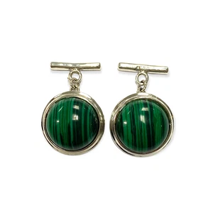 Victorian Style Round Malachite Cufflinks 925 Sterling Silver Mens Gift - Picture 1 of 5