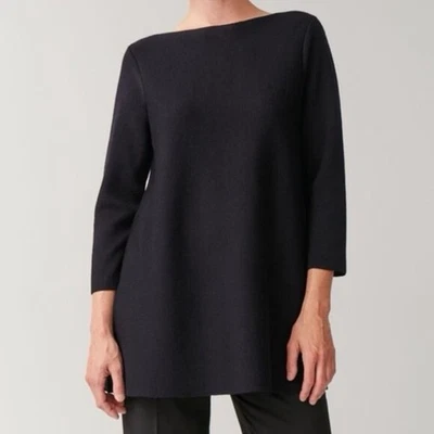 COS | Boatneck Wool Sweater Pullover 3/4 Sleeve A-line Tunic in Black - Size XS - Image 1 of 4