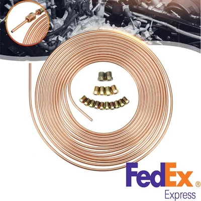 Kit de tubos de línea de freno de automóvil OD de 25 pies 1/4"" con 16 accesorios tuercas cobre níquel acero Foto 1 de 4