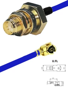 50Ω Pigtail coaixal connnector U.FL to E-SMA-K(female) Blue AWG32 max.6GHz - Bild 1 von 7