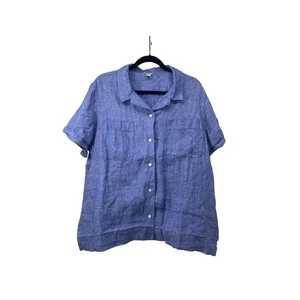 LL Bean Shirt Blue Womens XL 100% Linen Button Up Camp Hiking Outdoors Pocket - Picture 1 of 6