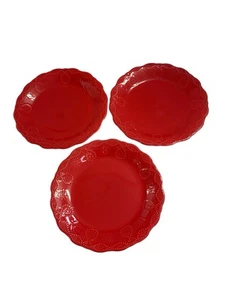 3 Pioneer Woman Cowgirl Lace Salad Plates Red 8.5 inches  Embossed Farmhouse - Picture 1 of 6