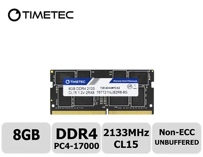 Timetec 8GB DDR4 2133MHz PC4-17000 Non-ECC 1.2V 2Rx8 SODIMM Laptop Memory RAM - Image 1 of 4