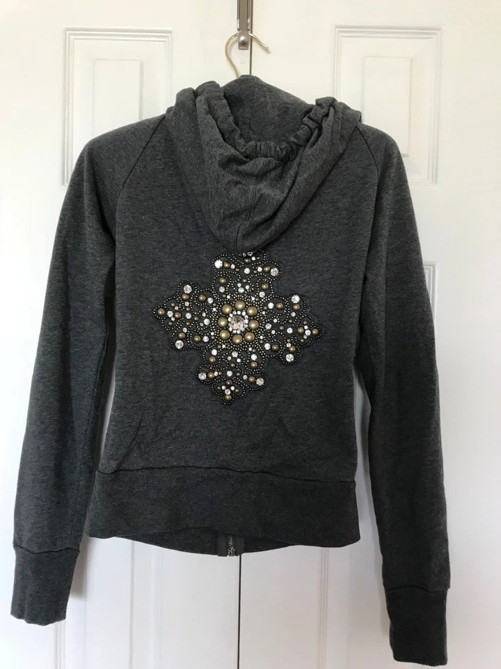 New TWISTED HEART Swarovski Rhinestone-Studded Fleur-de-Lis Velour Hoodie JACKET - Image 1 of 4