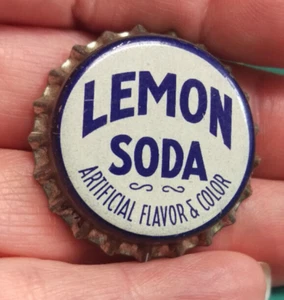 Vintage 1960s cork lined Bottle Cap Lemon Soda Artificial Flavor & Color printed - Picture 1 of 4