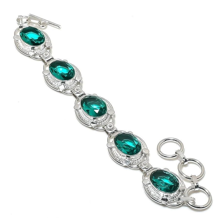 Brazalete de joyería de plata de ley 925 hecho a mano con piedras preciosas de turmalina Paraiba S 7-8" Foto 1 de 1