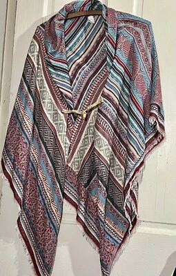 Poncho Cracker Barrel Chal Envoltura Talla Única Western Azteca Boho Foto 1 de 4