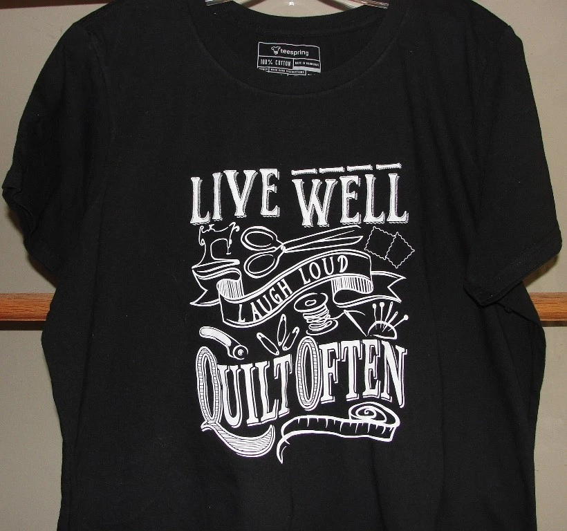 ФУТБОЛКА ВЕСНА ' ЖИТЬ ХОРОШО СМЕЯТЬСЯ ГРОМКИЙ ЛОСКУТНОЕ ОДЕЯЛО ЧАСТО ' ЖЕНЩИНЫ ВЕРХНИЙ РАЗМЕР XXL - Изображение 1 из 1