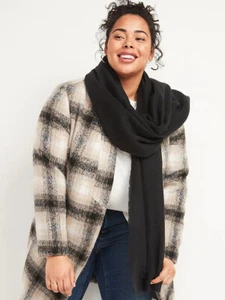 NUEVO CON ETIQUETAS Antigua Manta de Franela Azul Marino Bufanda Envolvente Mantón Tartán Pashmina para Mujer Negra - Imagen 1 de 2