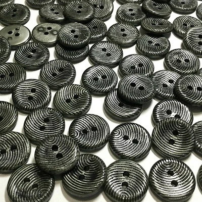 Hot! Small Shirting Shirt Washable Button Gray/Black w/Mod Lines 15mm 5/8" 2hole - Image 1 of 3