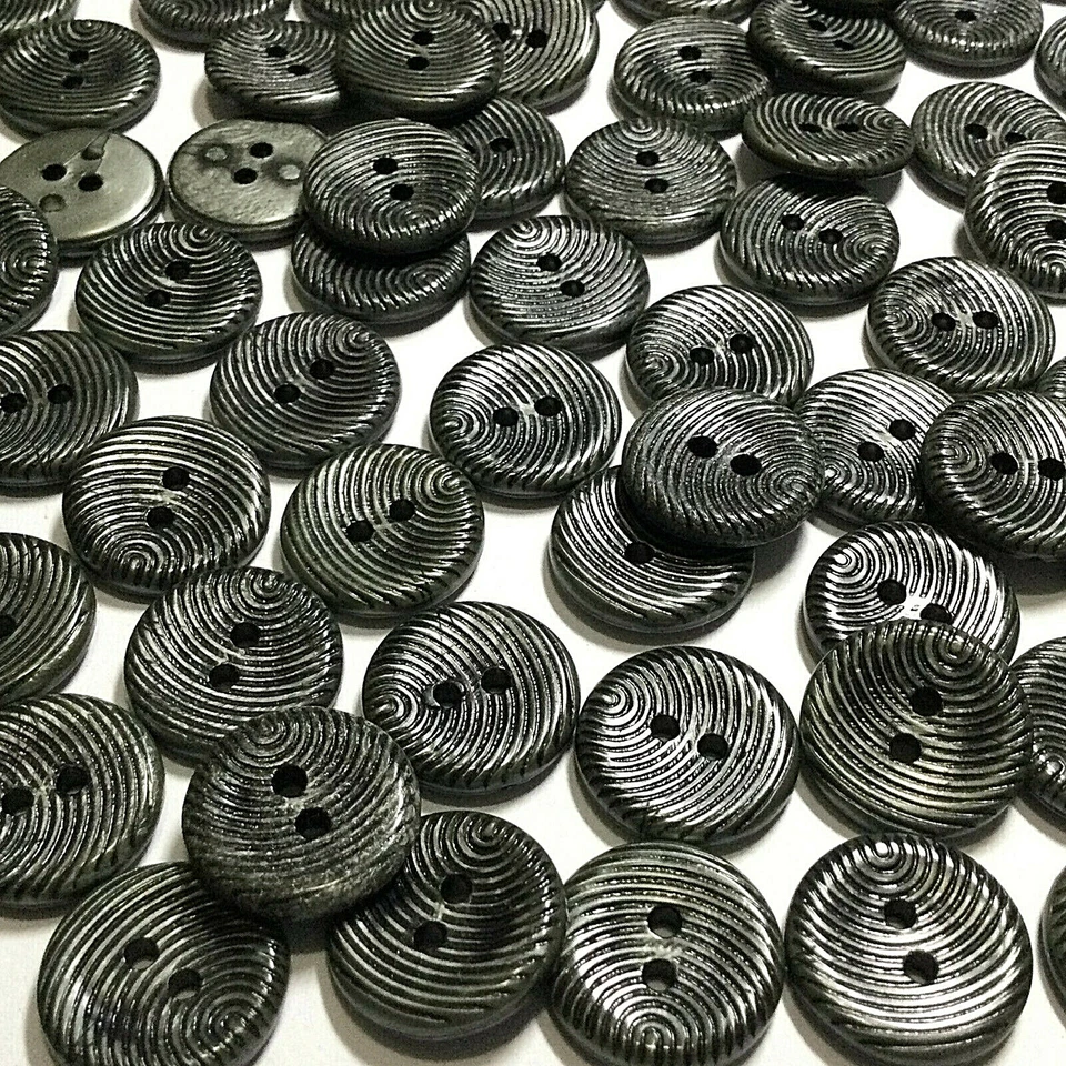 Hot! Small Shirting Shirt Washable Button Gray/Black w/Mod Lines 15mm 5/8" 2hole - Image 1 of 3
