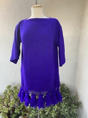 Mini vestido túnica boho mexicana vintage borlas moradas talla mediana Foto 1 de 4