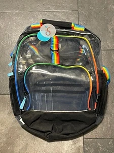Chocomocha Clear Backpack w/ Rainbow Trim. NWT Concert School Safety Super Cute - Picture 1 of 12
