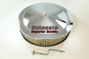 14"x3" Round Chrome Air Cleaner Holley Edelbrock ChevyFord Mopar HEI Offset Base - Picture 1 of 2