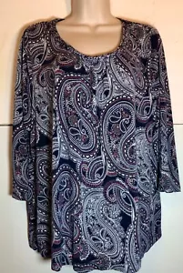 WOMENS CROFT BARROW SIZE 1X STRETCH TOP MULTI BLUE PAISLEY PRINT - Picture 1 of 4