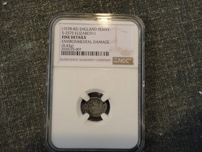 INGLATERRA. Isabel I. 1578-1582. Centavo de plata, S-2575, detalles finos NGC Foto 1 de 4