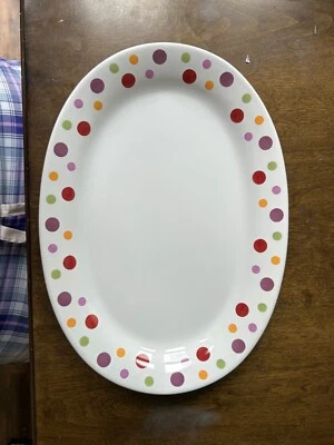Pampered Chef Simple Additions Polka Dots Oval Platter #2083 13.5" X 9.5" - Image 1 of 4