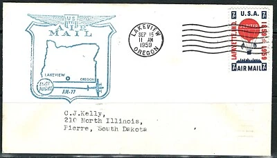 US Year of 1959 Lakeview to Boise First Flight Cover, (used). - Image 1 of 2