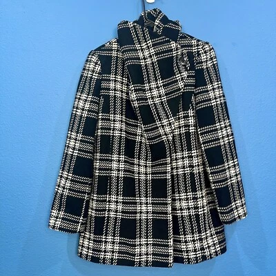 Collezione SA Black White Plaid Wool Blend Pea Coat Women Sz Small Missing Belt - Image 1 of 4