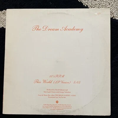 The Dream Academy : This World promo LP (1985 Warner Bros.) US david gilmour NM - Image 1 of 4