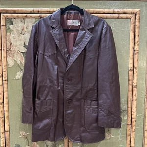 VTG Jean Pierre Brown Leather Jacket Mens 42 Sport Coat Blazer 🔥 - Picture 1 of 14